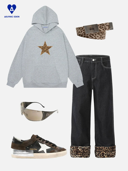 Leopard Print Star Hoodie