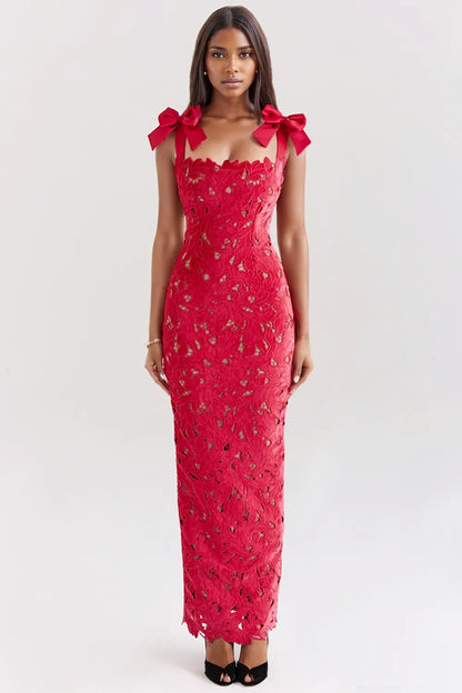 Veronica Bow Trap Lace Maxi Dress